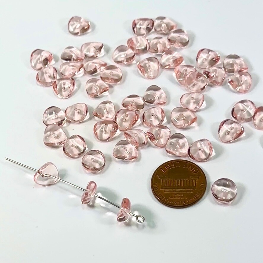 Czech Pressed Druk Flat Center Drill Spacer Glass Beads Rosaline Pink 4x10mm 50p