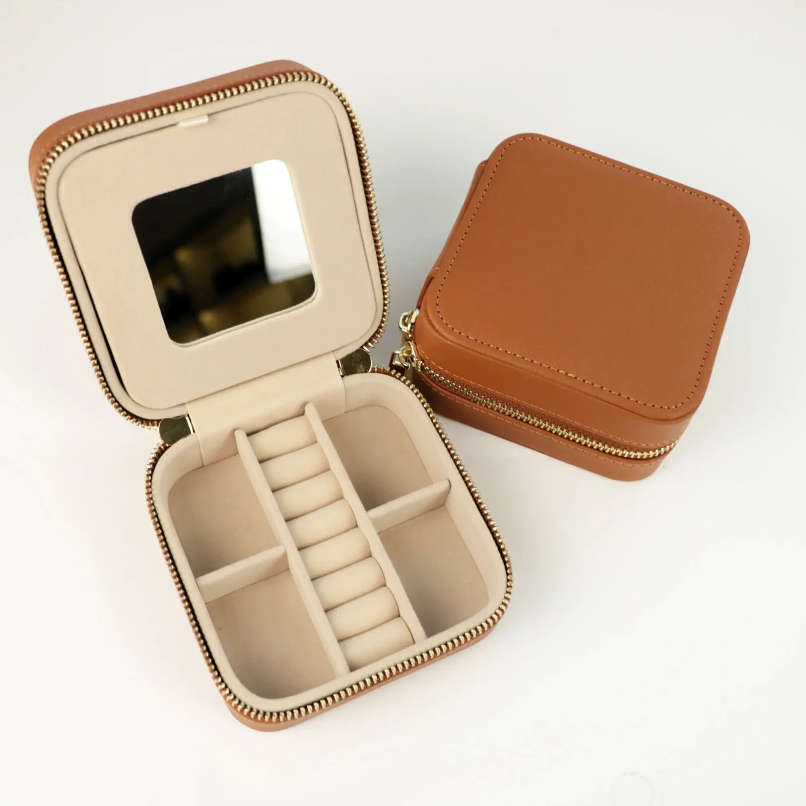 Jewelry Box, Personalized Leather Travel Jewelry Case Organizer with Mirror,