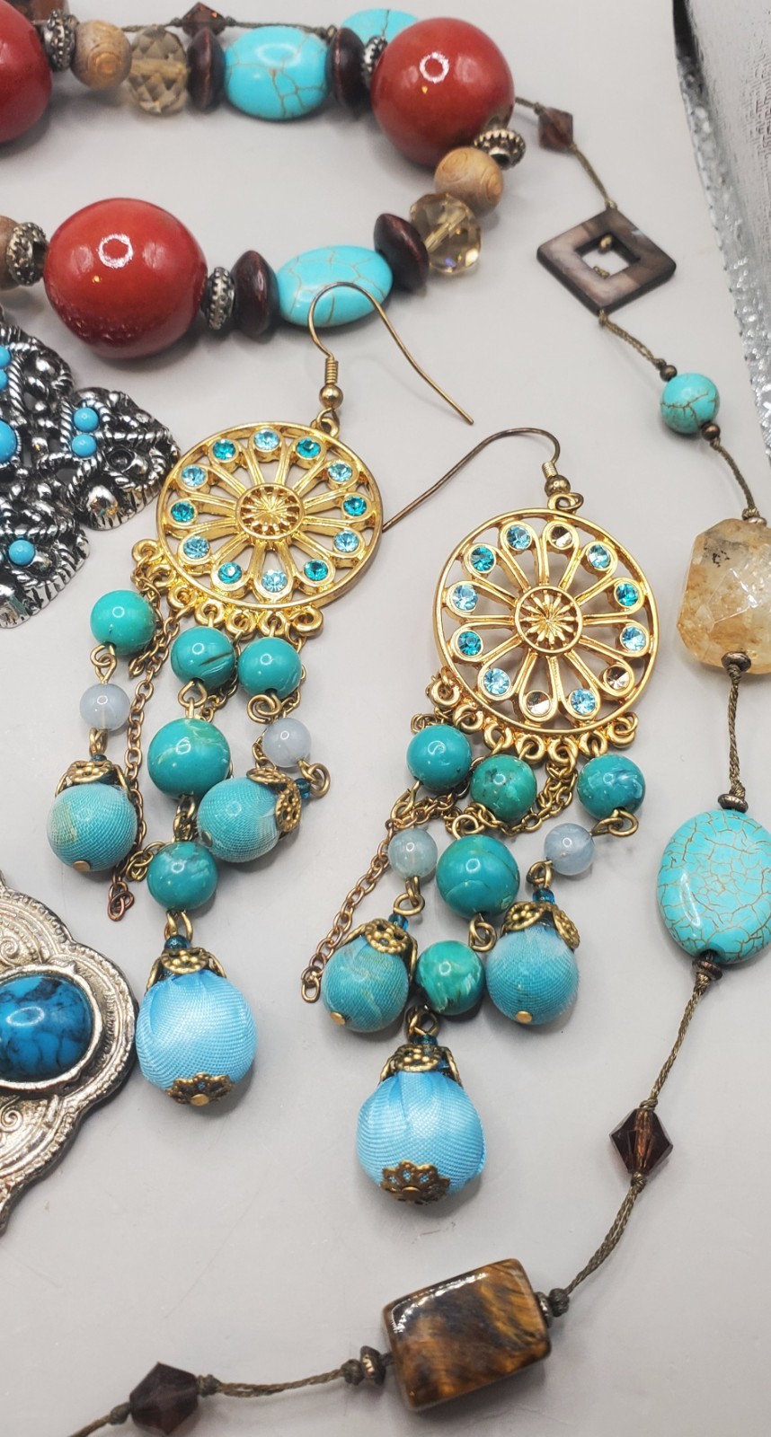 10Pc Southwest Style Faux Turquoise Lot: Premier Designs Necklace, Avon pendant+