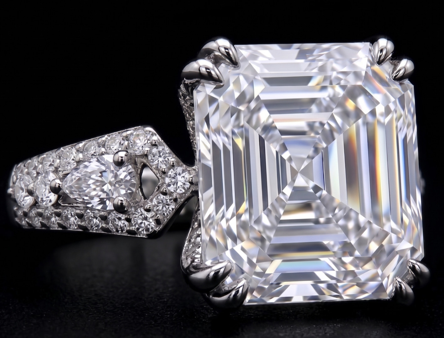 RARE 8.60 Ct Certified Asscher Cut White Natural Diamond Ring White Gold Finish