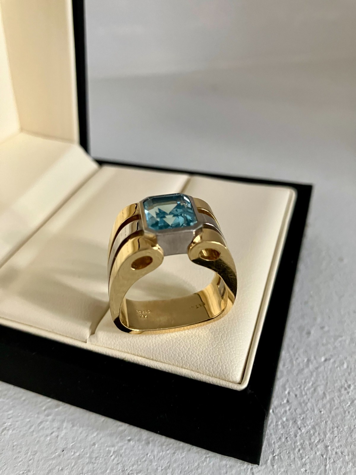 Heavy 18k Gold & Palladium Aquamarine Ring 22g Mens Womens