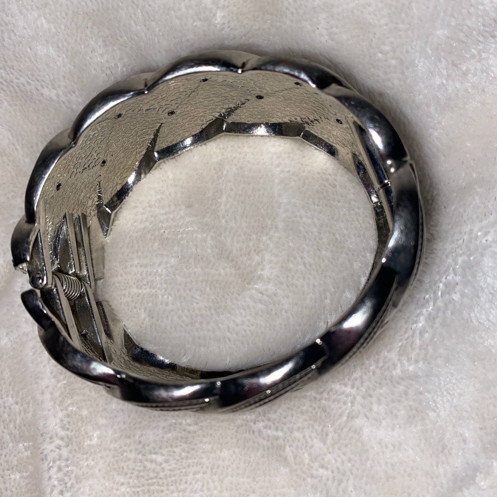 Chunky Woven Silver Tone Bangle Cuff Bracelet Nine Inch Long & 1.5 inches Wide