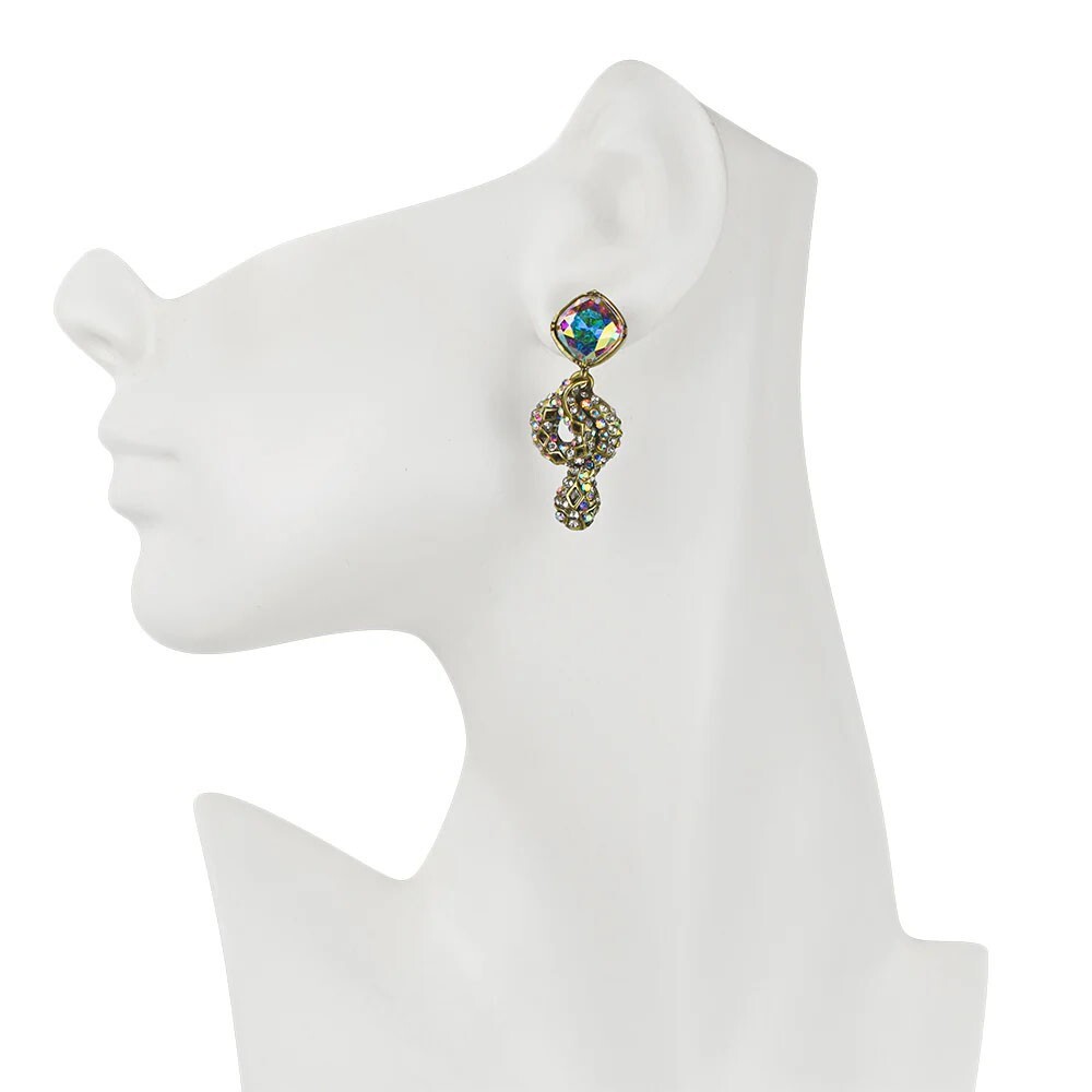 Kirks Folly Medusa Crystal Serpent Pierced Earrings ~ brass ox