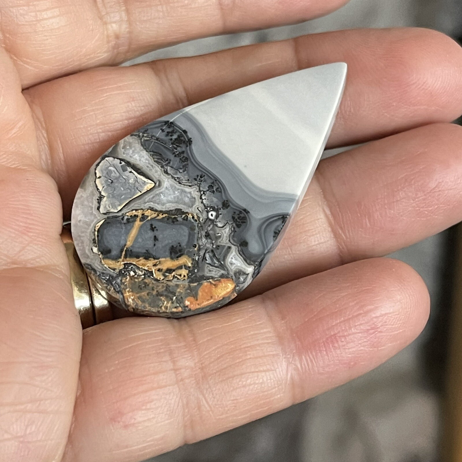 45.9x26x5.6mm Scenic Teardrop Maligano Jasper Cabochon Loose Picture Stone