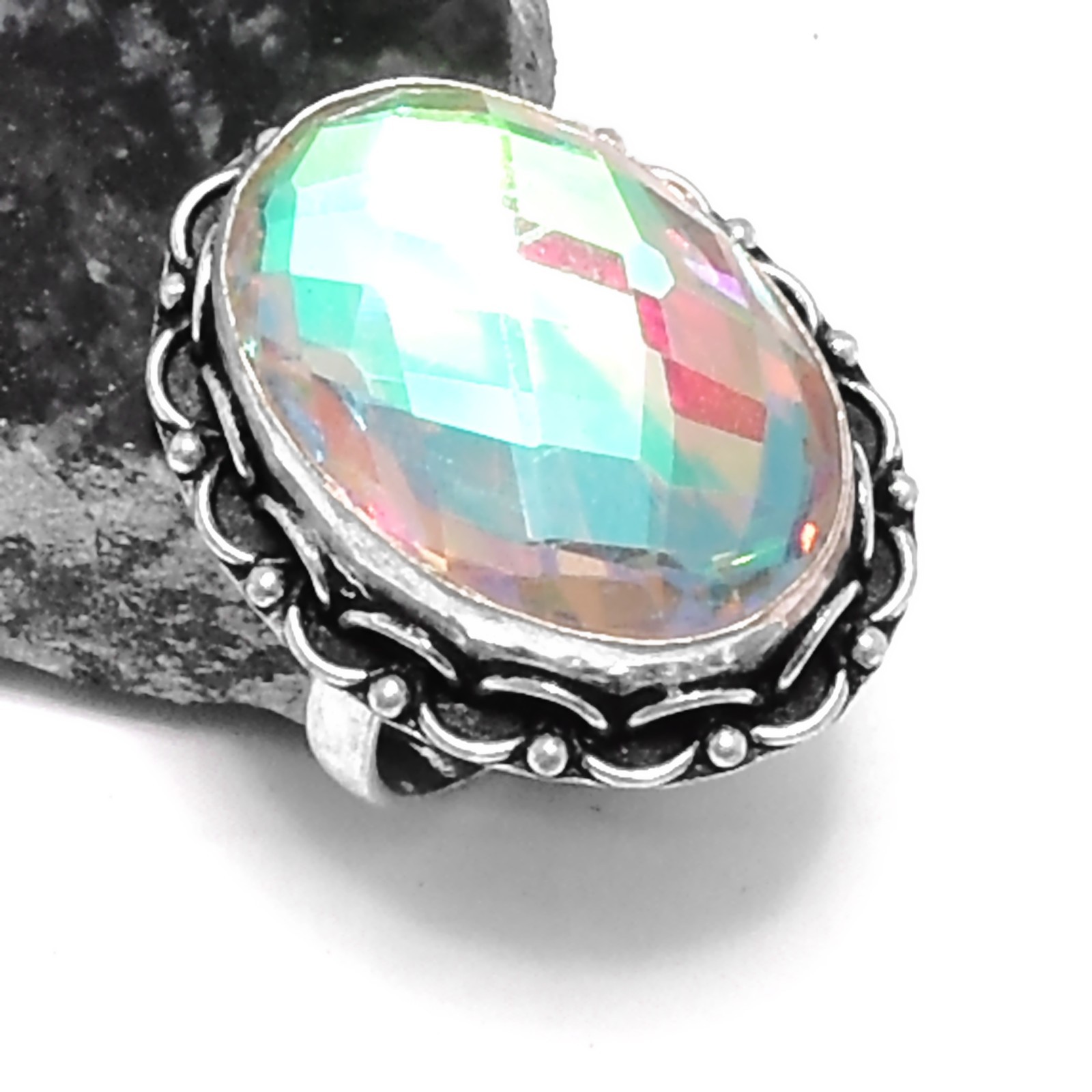 Triplet Fire Opal Ethnic Handmade Ring Jewelry US Size-9 R-632