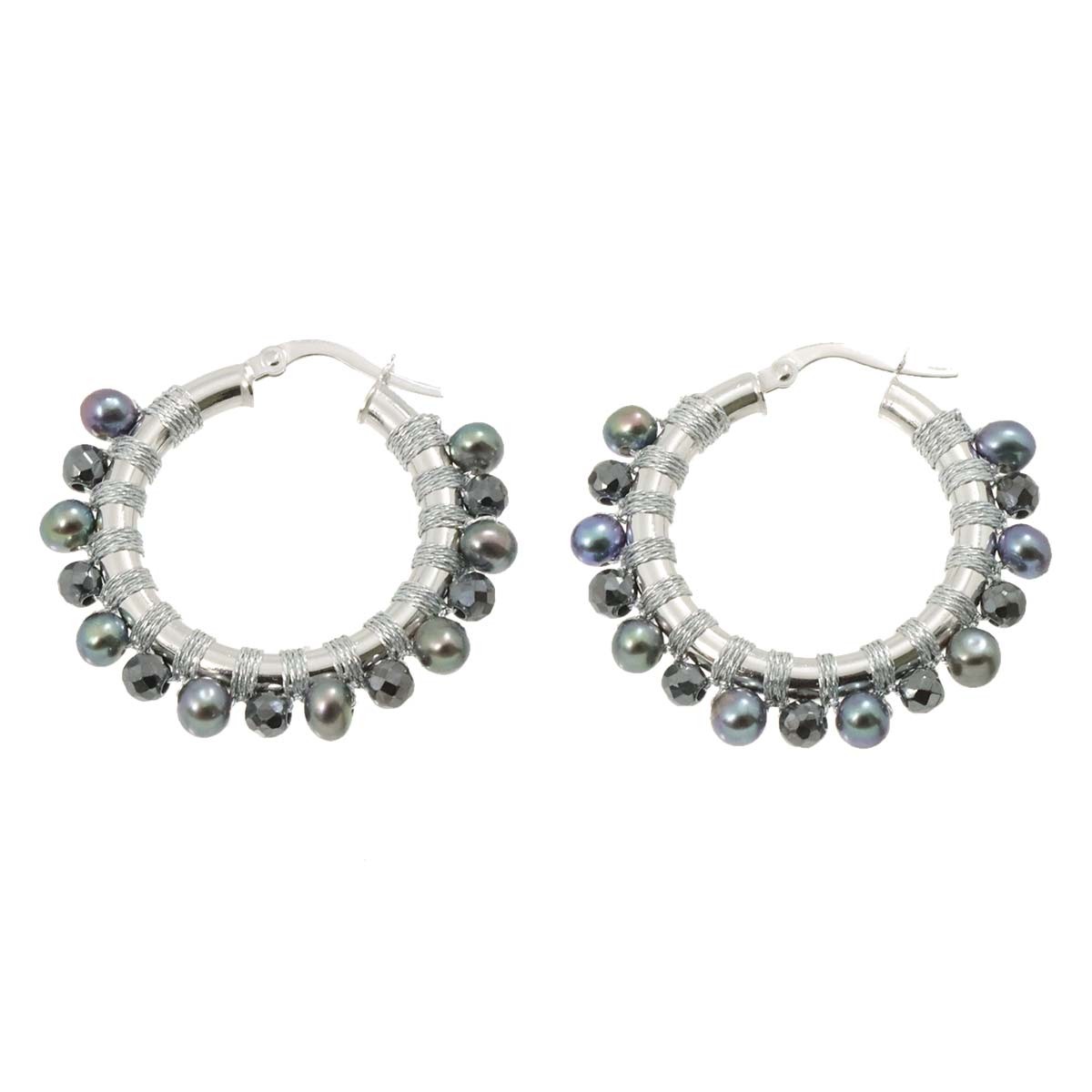 SIMON ALCANTARA Pearl Haematite Earrings Pierced 14K WG 585 90305524