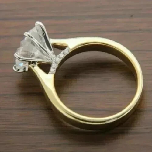 3Ct Round Cut Lab Created Diamond Engagement Ring 14K Yellow Gold Plated Silver