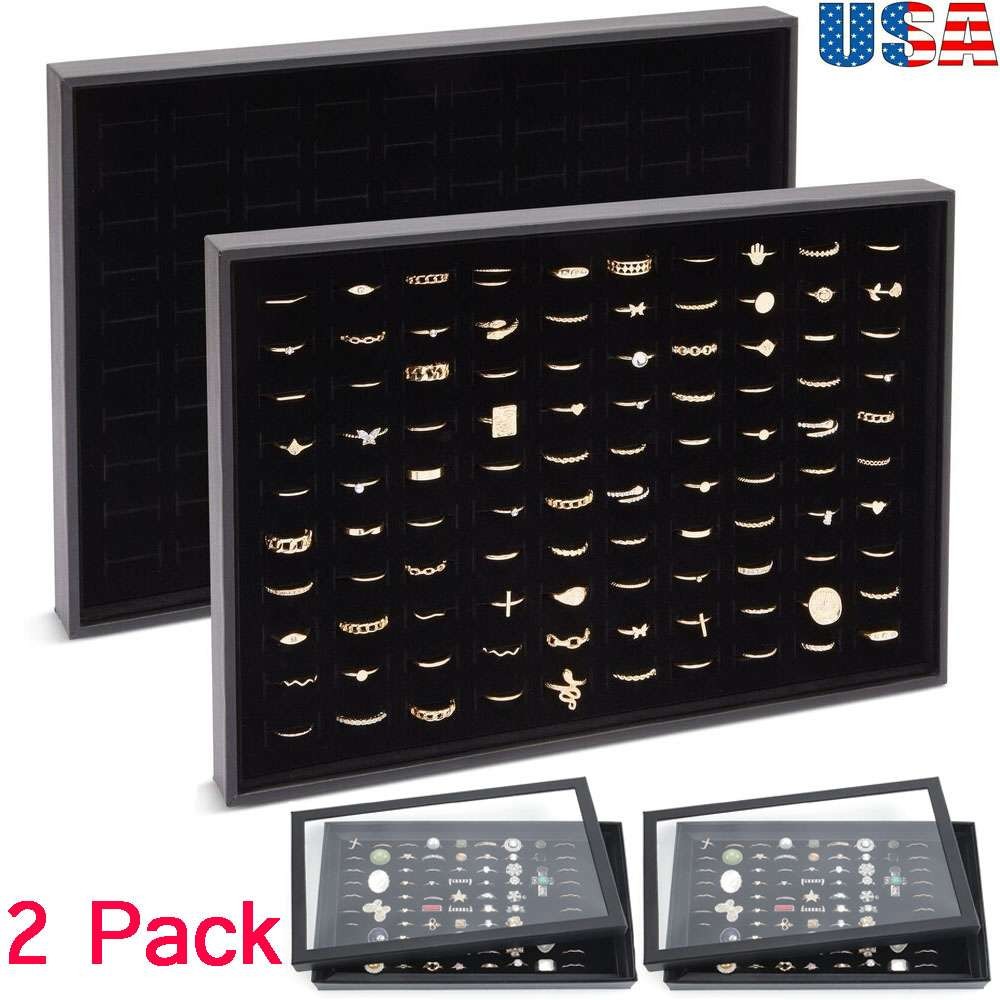 1-3 Pack 100 Slots Jewelry Ring Display Organizer Tray Holder Storage Boxes Case