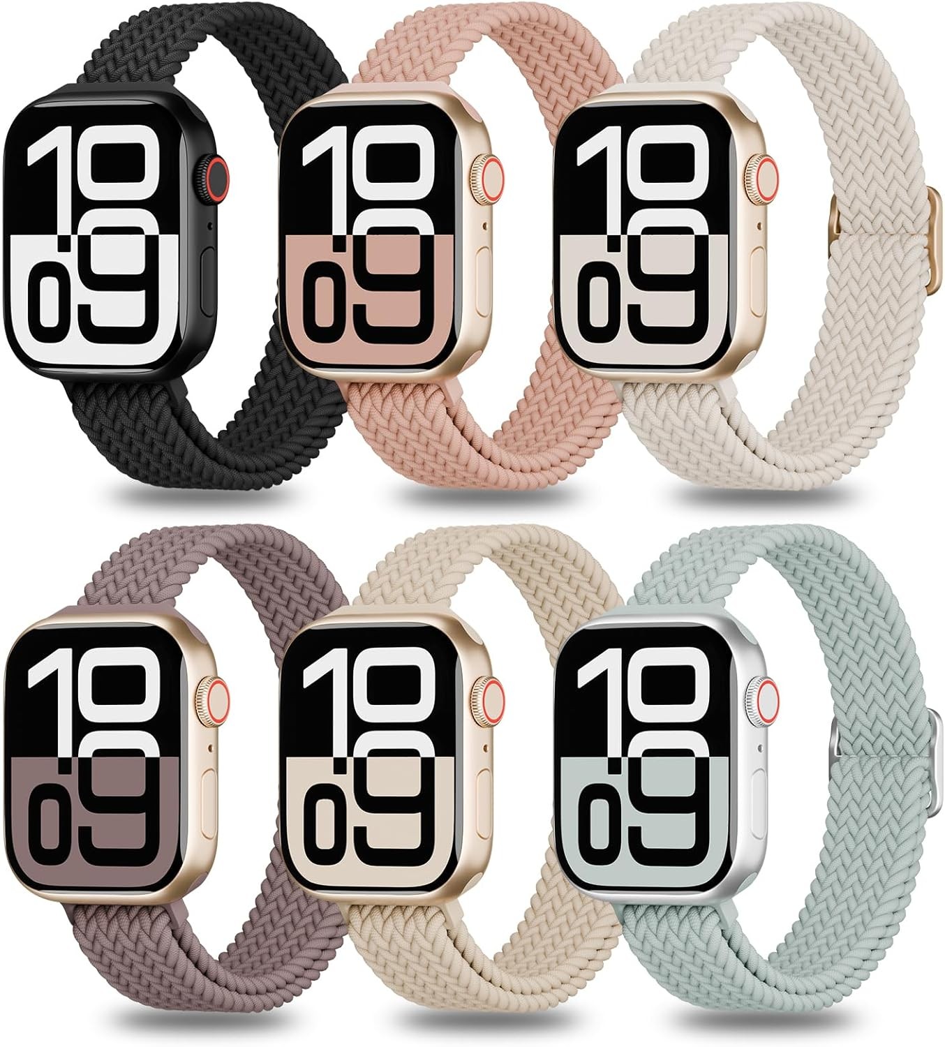 6 Pack Thin Stretchy Braided Compatible with Apple Watch Band 38mm 40mm 41mm 42m