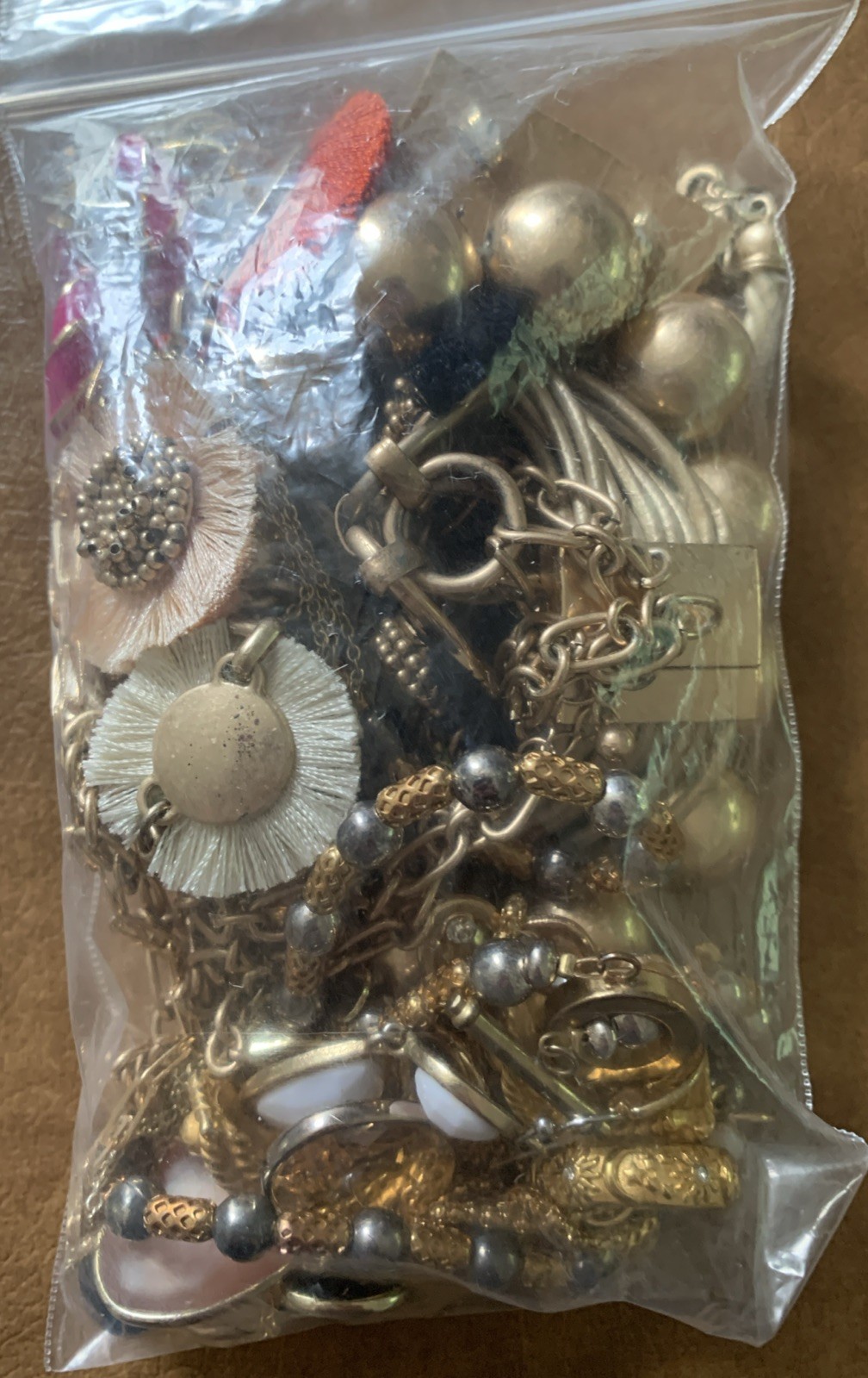 Mini Jewelry Mystery Bag 1/2 Lb Gold Tone Necklaces Bracelets Earrings Ring