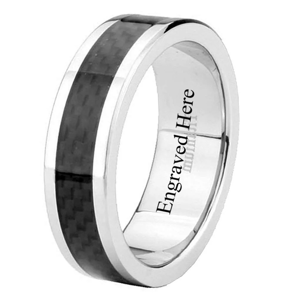 5mm, 8mmTitanium Black Carbon Fiber Inlay Comfort Fit Men Band Ring Size 4 to 13