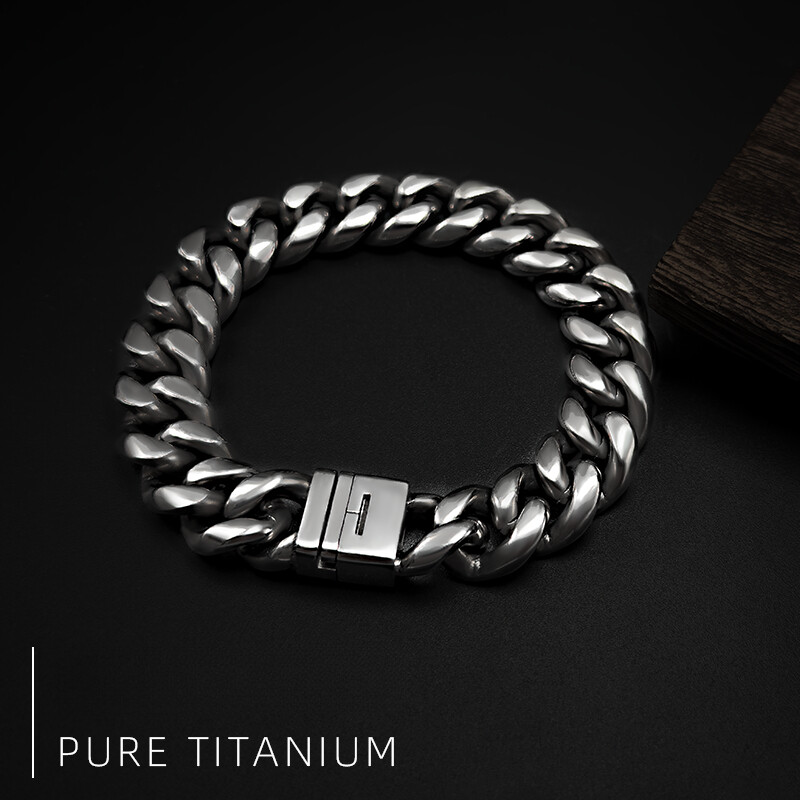 14mm Thickened Pure Titanium Cuban Necklace Bracelet Encrypted Ground Rounded