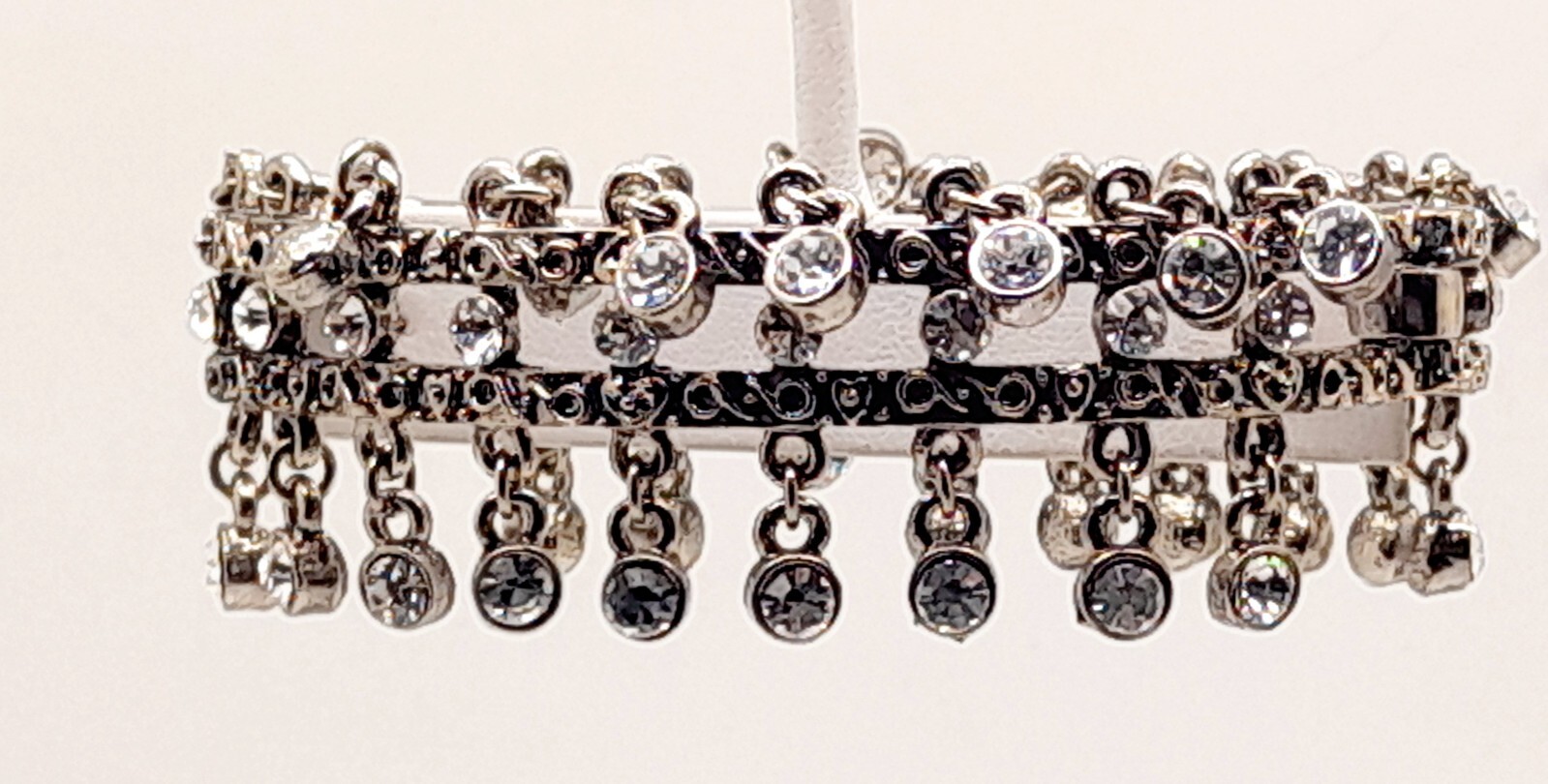 Chunky Rhinestone Gunmetal Tone Double Link clear OverClasp fashion Bracelet