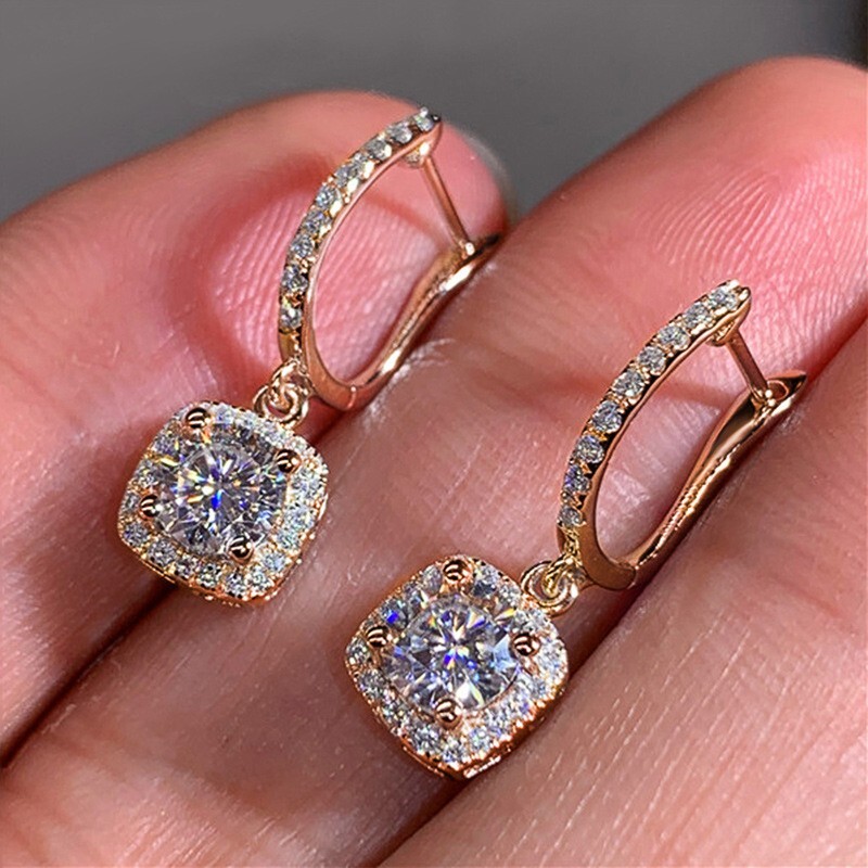 3 Colors Womens 14K Gold Plated Sparkling Iced CZ Huggie Earrings Drop Dangle