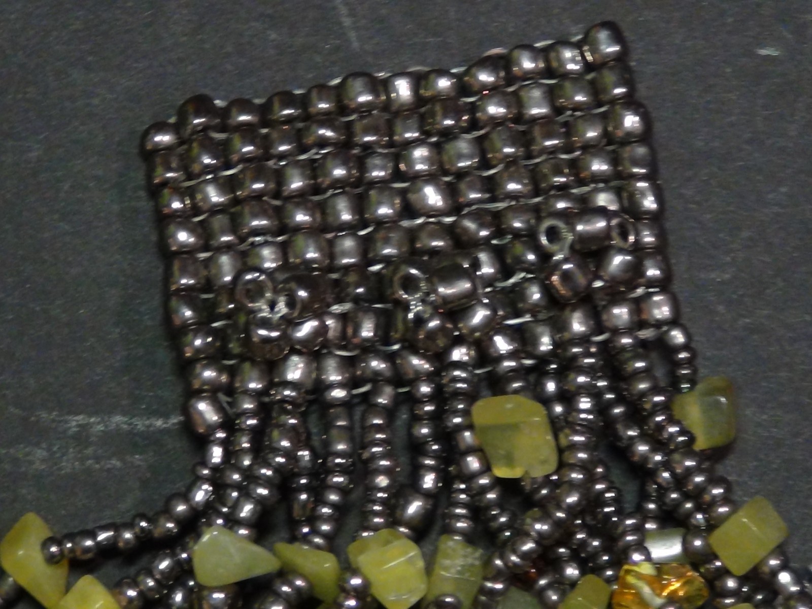 Multi-wrap Bracelet Cuff Beaded Glass Grey Lime Green Bracelet Button Closure