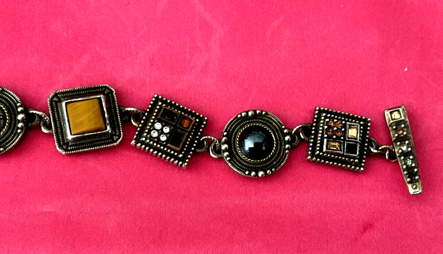 Vtg 80s PATRICIA LOCKE Silver Tone BRACELET & EARRINGS Stones & Crystals