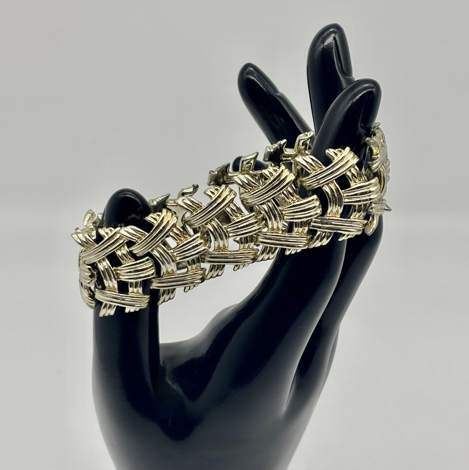 Vintage Coro Wide Linked Basket Weave Bracelet Gold-Tone Signed, Great Condition