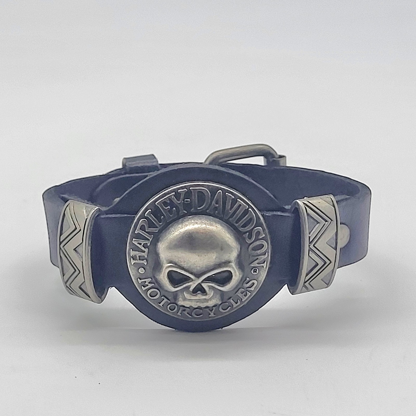 Black Leather Cuff Bracelet Willie G Skull Harley-Davidson Motorcycles Design