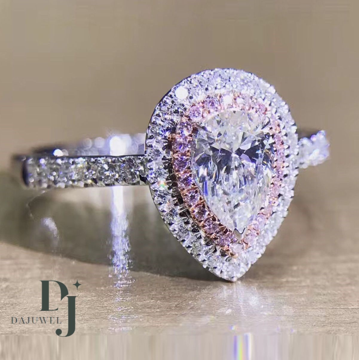 2.80 Carat Pear Cut Moissanite Double Halo Engagement Ring Solid 14K White Gold