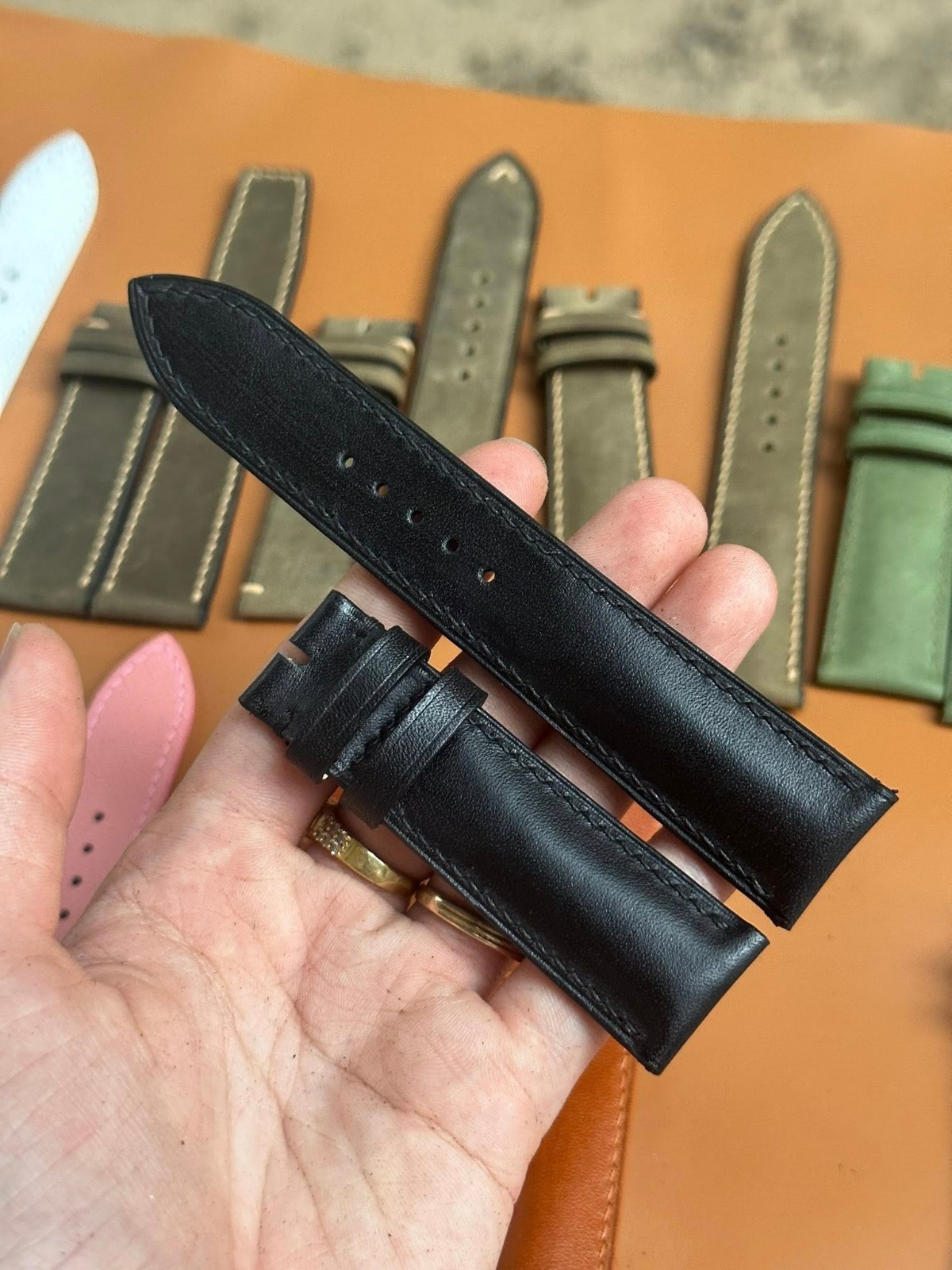 Black Cow Leather Watch Strap Handmade Band 14mm to 26mm