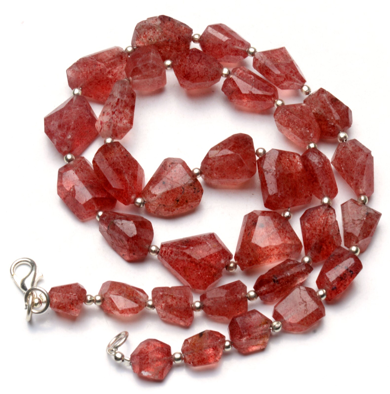 Natural Gem Strawberry Quartz 9 to 15 mm Nugget Beads Necklace 19″