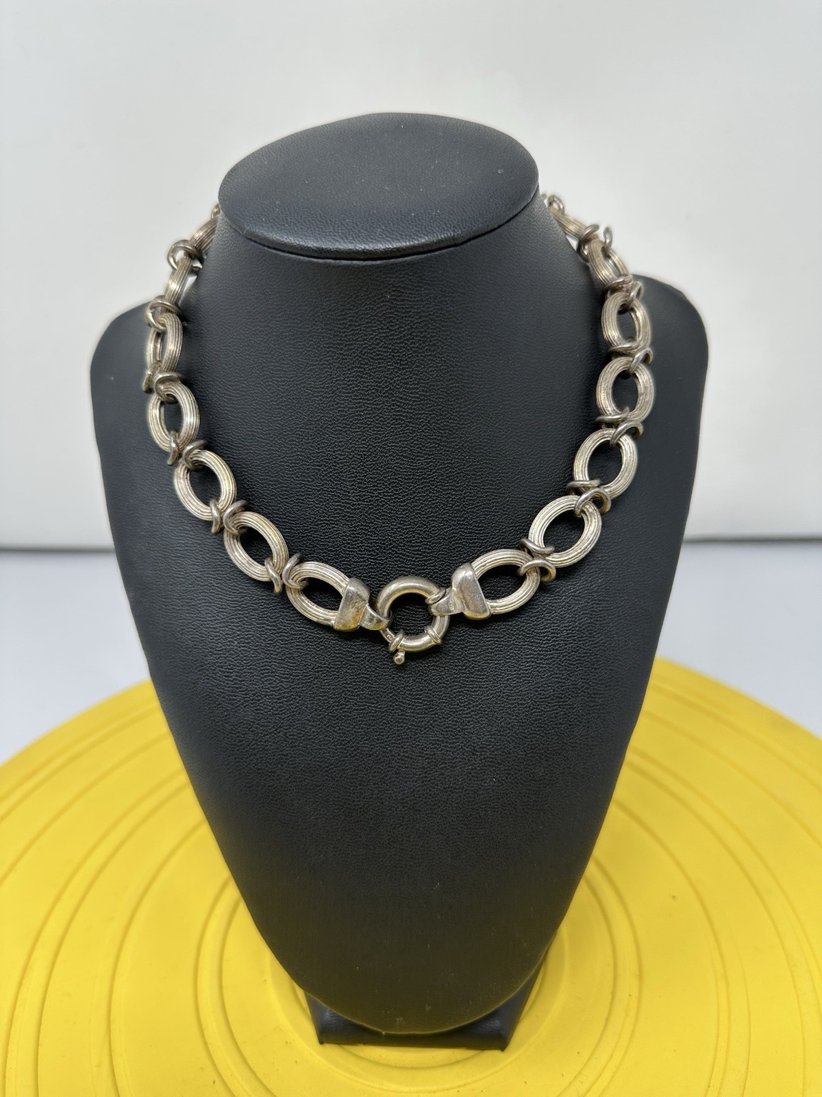 Sterling Silver Italian Oval-Link Chain Choker Necklace Elegant Modern 62g 15 In
