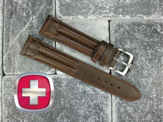 New 20mm WENGER SWISS Dark Brown Leather Strap Army Watch Band 20 mm