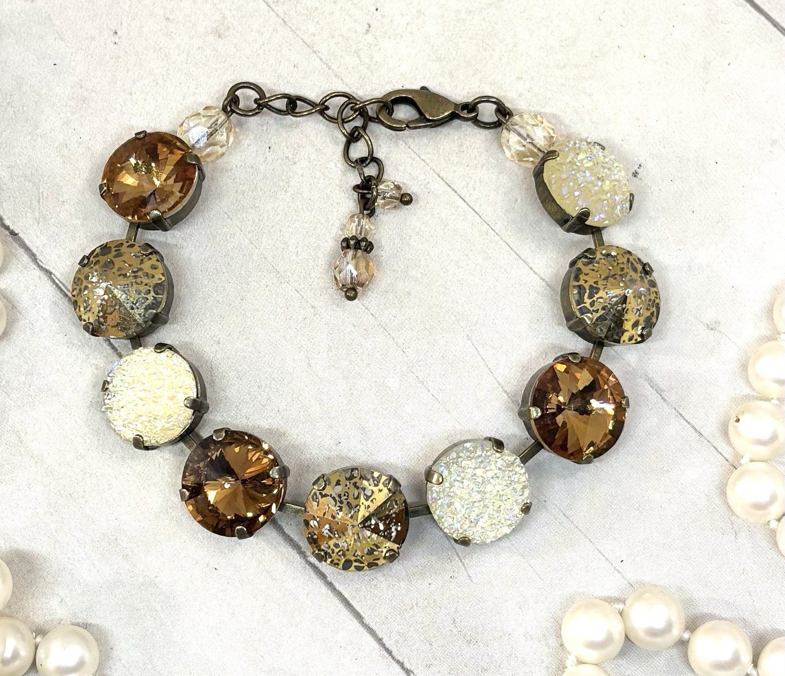 Antique Brass Plated Chocolate Brown Gold Patina Cup Chain Statement Bracelet