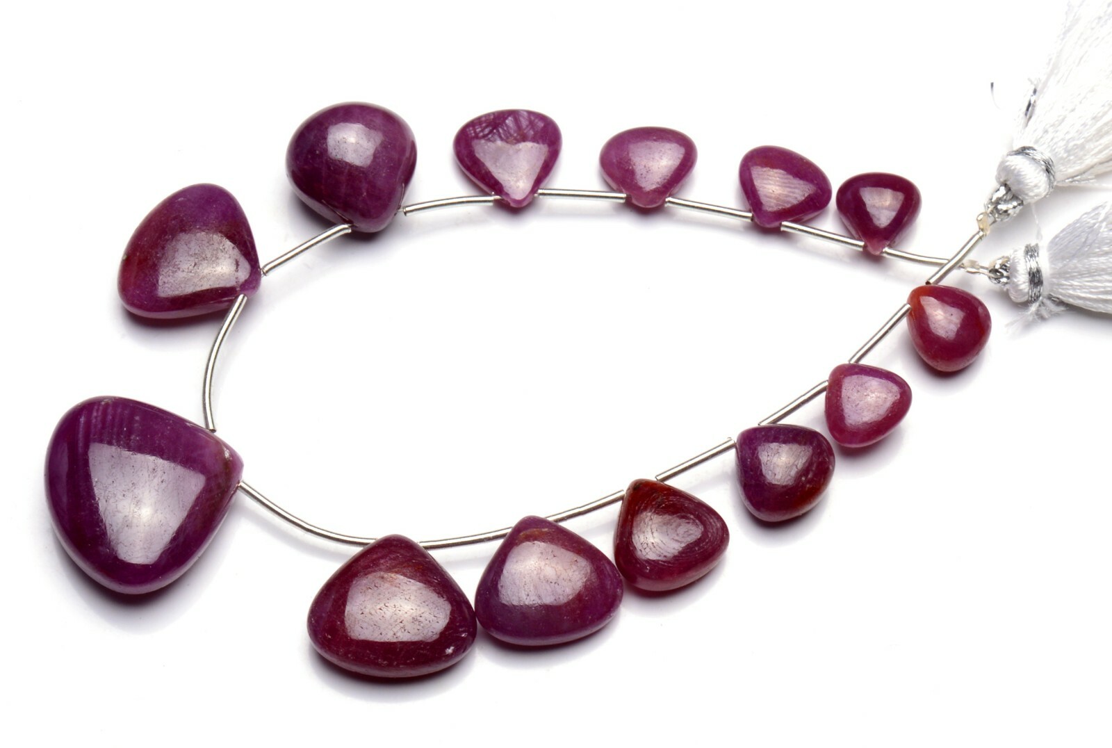 Natural Gem Myanmar Ruby 8 to 21MM Size Smooth Heart Shape Briolette Beads 7.5″