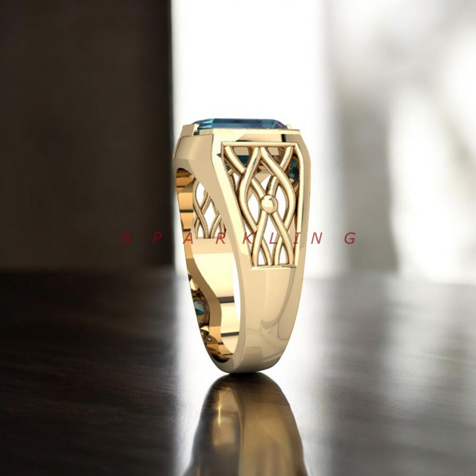 Alexandrite Emerald Cut With 14K Solid Gold Ring For Men’s #E50