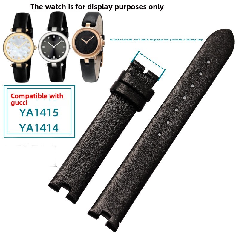 For Gucci YA141401 YA141501 1505 Notched Genuine Leather Watch Strap 12mm 14mm