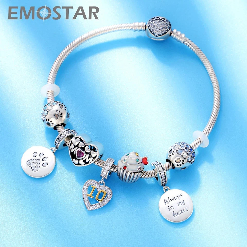 10 Years Old Anniversary Charms fits DIY Bracelet, 925 Sterling Silver N