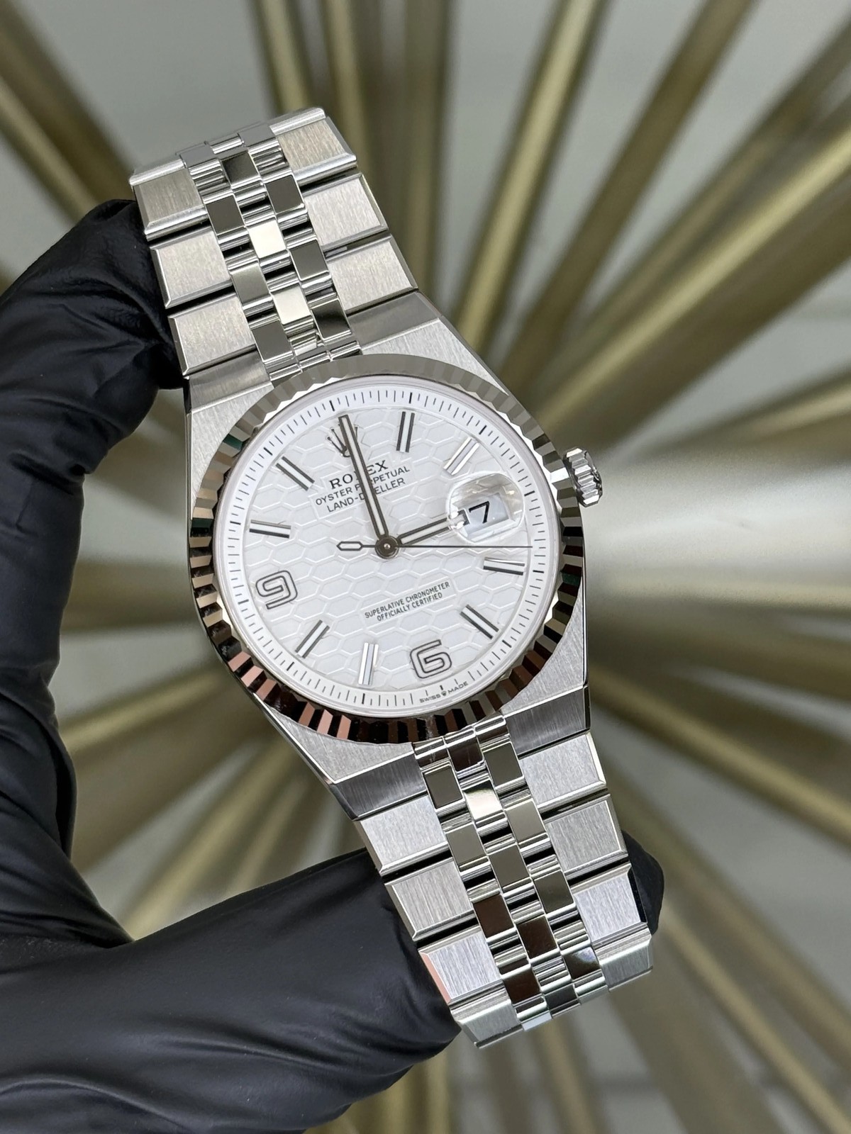 2026 Rolex Land-Dweller 40 White Honeycomb Dial on Flat Jubilee 127334 Complete