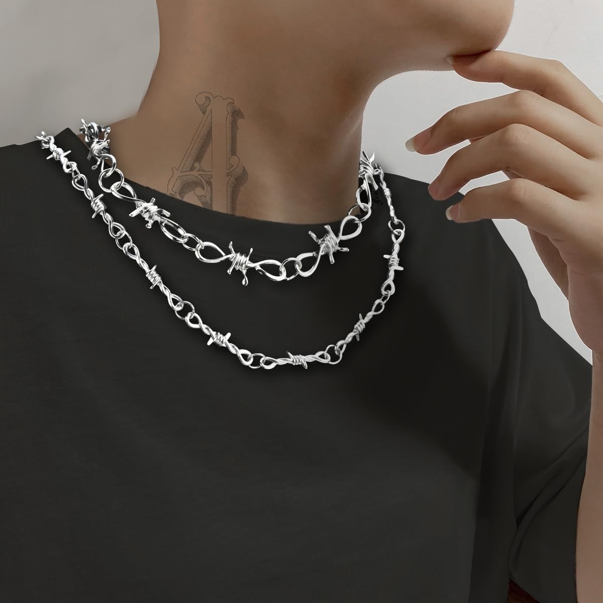 Punk Gothic Barbed Wire Chain Necklace Bracelet – Silver Jewel for Men & Women