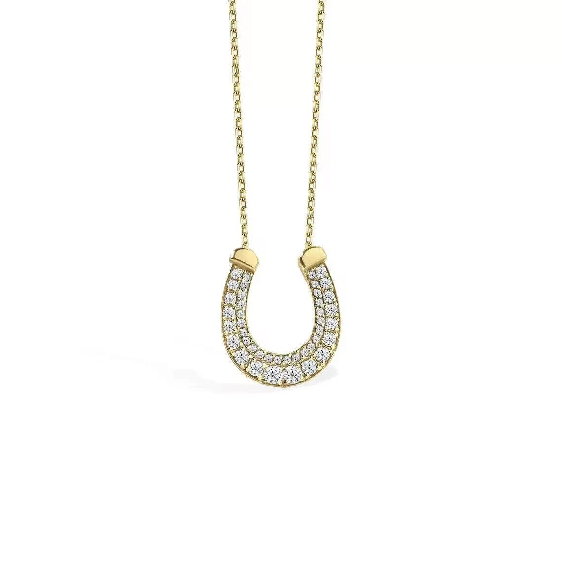 1.50Ct Round Cut Simulated Diamond Horseshoe Pendant 14K Yellow Gold Plated