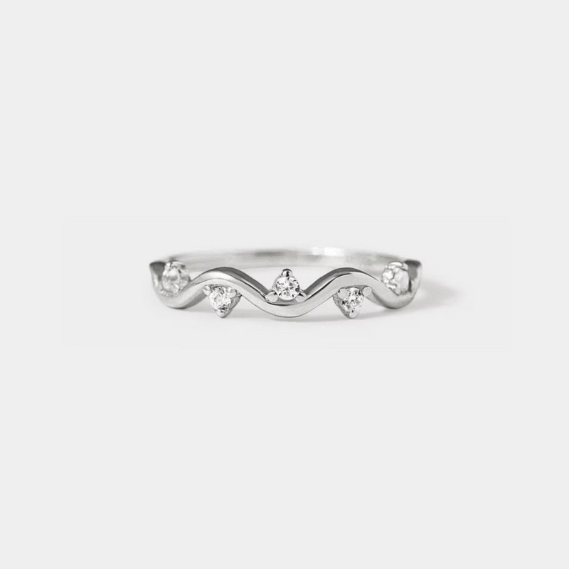 Dainty Gold Ocean Wave Beach Stacking Thin Ring in 925 Sterling Silver