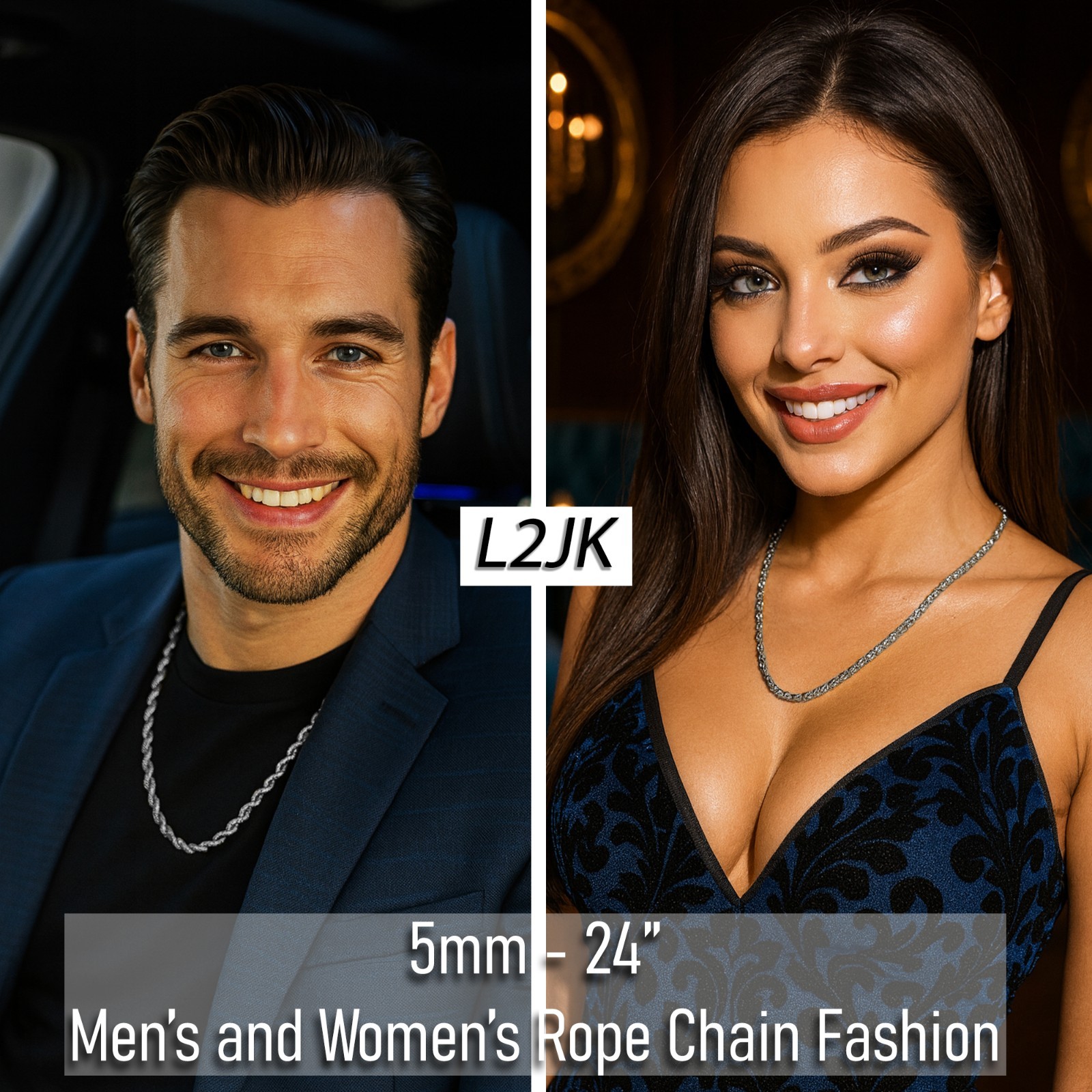 Rope Chain Necklace 3mm, 4mm, 5mm & 6mm – 20″ 24″ 30″ Silver Plated Mens Jewelry