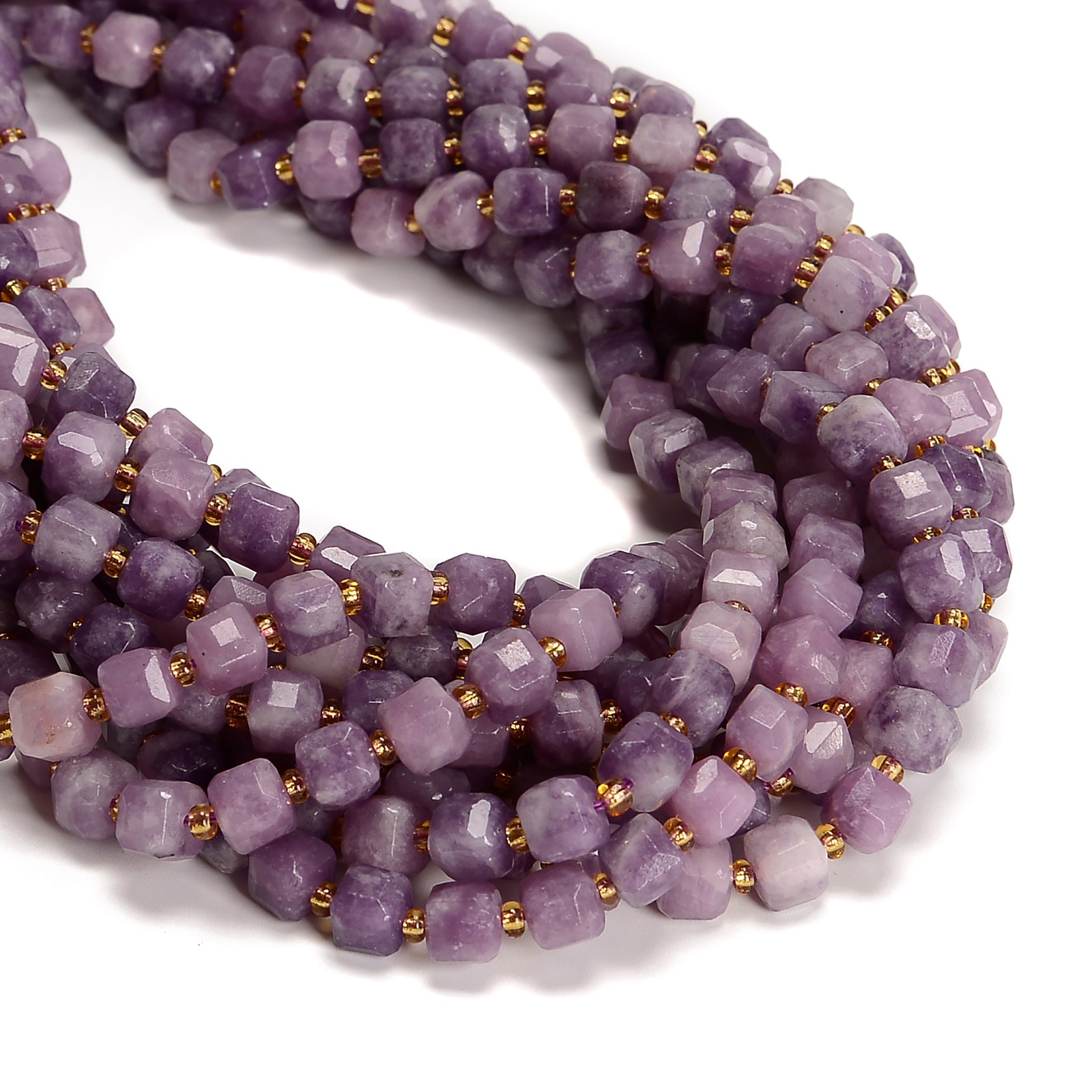 Natural Lepidolite Faceted Rubik’s Cube Beads Size 6-7mm 15.5” Strand