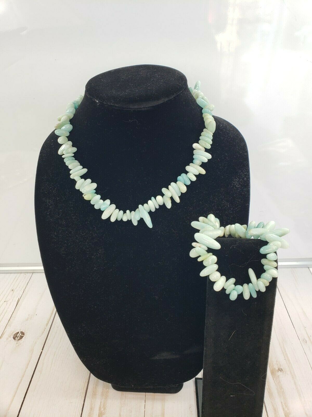 VINTAGE AMAZONITE CRYSTAL NECKALCE AND BRACELET NATURAL GEMSTONES BEADED