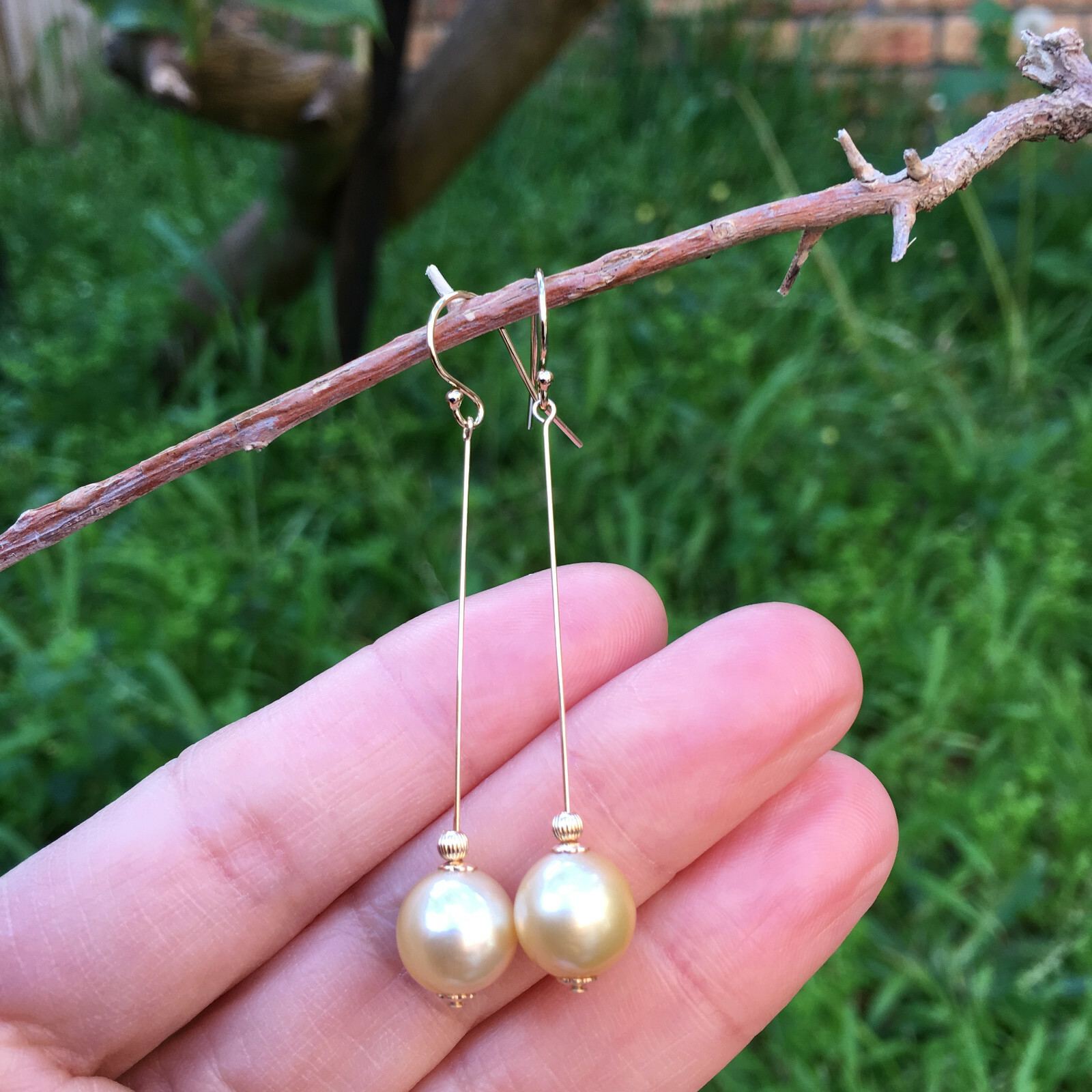 9.5-10mm natural high luster Australia gold seawater Pearl 14KGF Earring 57mm #2