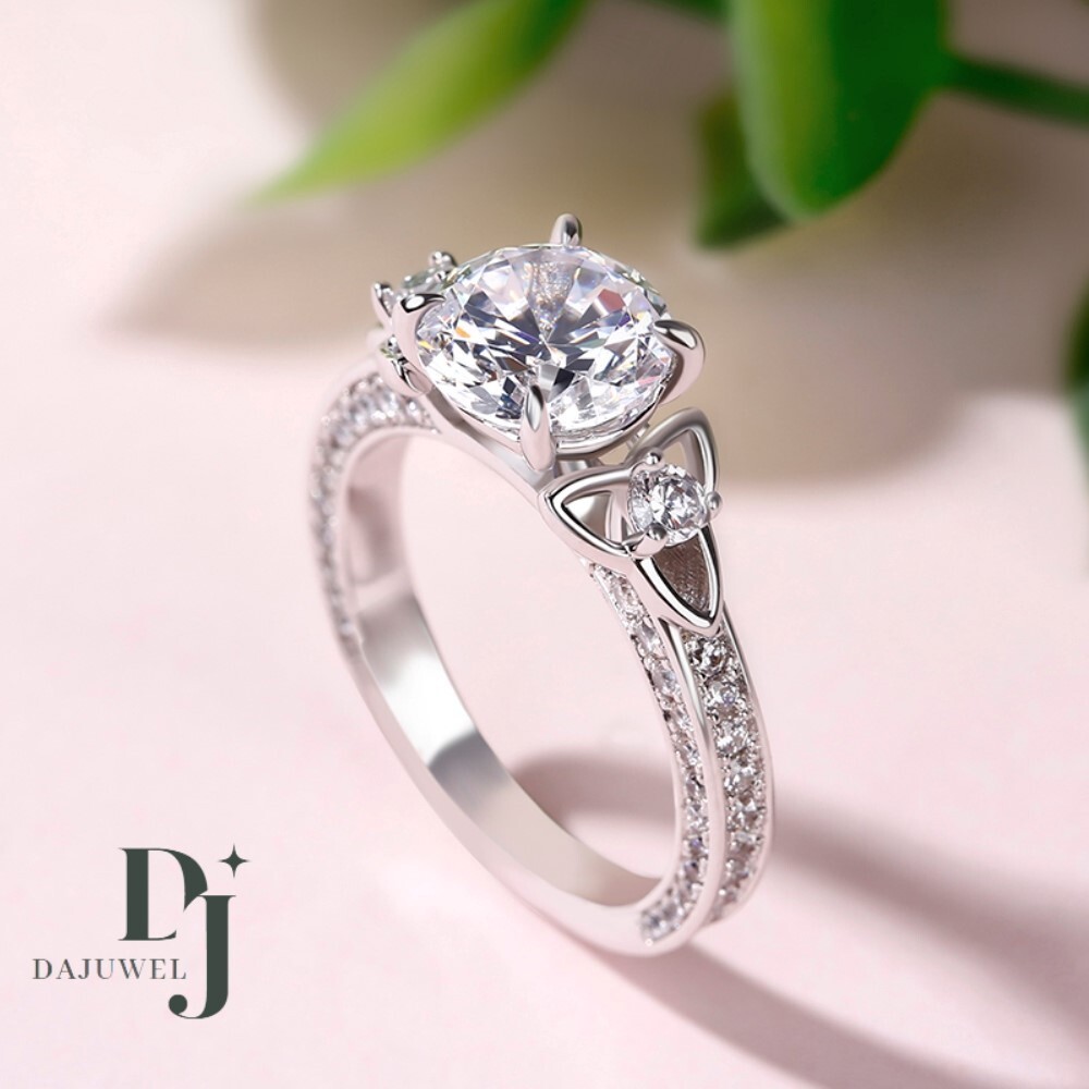 Moissanite Vintage Engagement Ring Solid 14K White Gold 2 Carat Round Cut VVS1