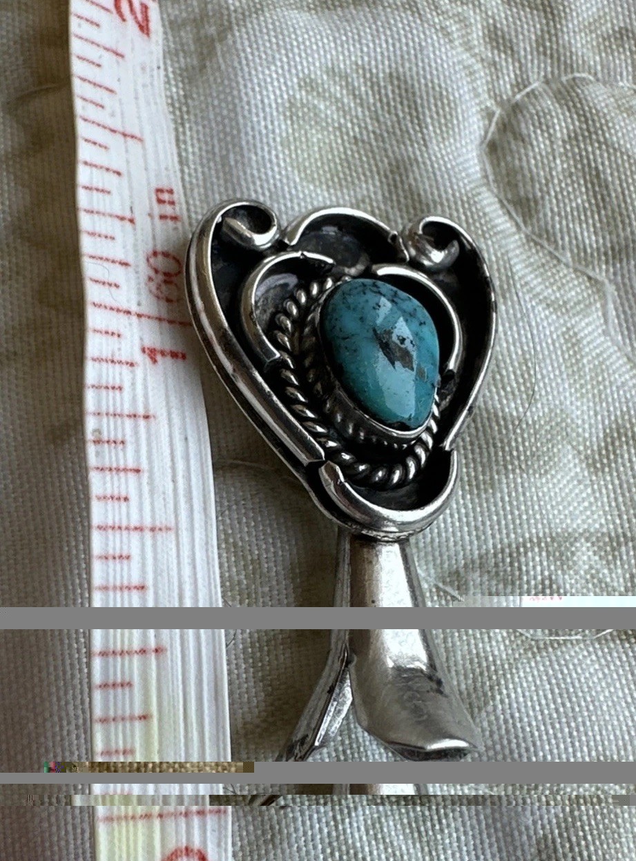 One (1) Vintage Sterling Silver Squash Blossom Piece with Turquoise Stone- EUC