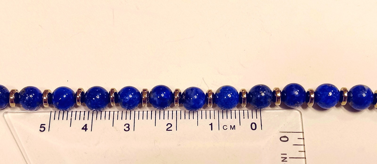 Ladies 6 mm LAPIS & Gold Disc Bracelet 14K GOLD Clasp Knotted CUSTOM LENGTH