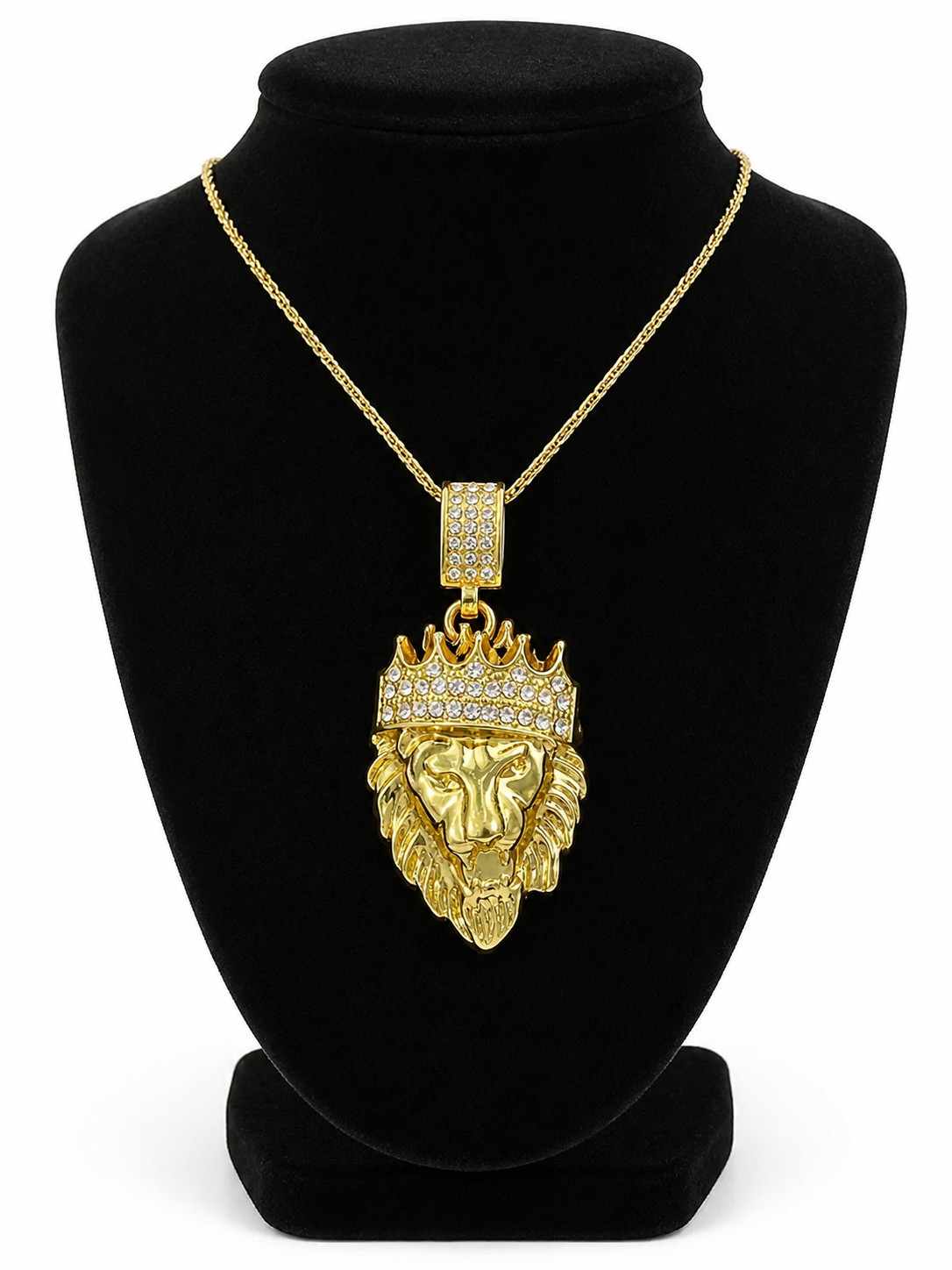 Iced 14K Gold Tone Lion Head Crown Pendant Leo Zodiac Hip Hop Jewelry Unisex