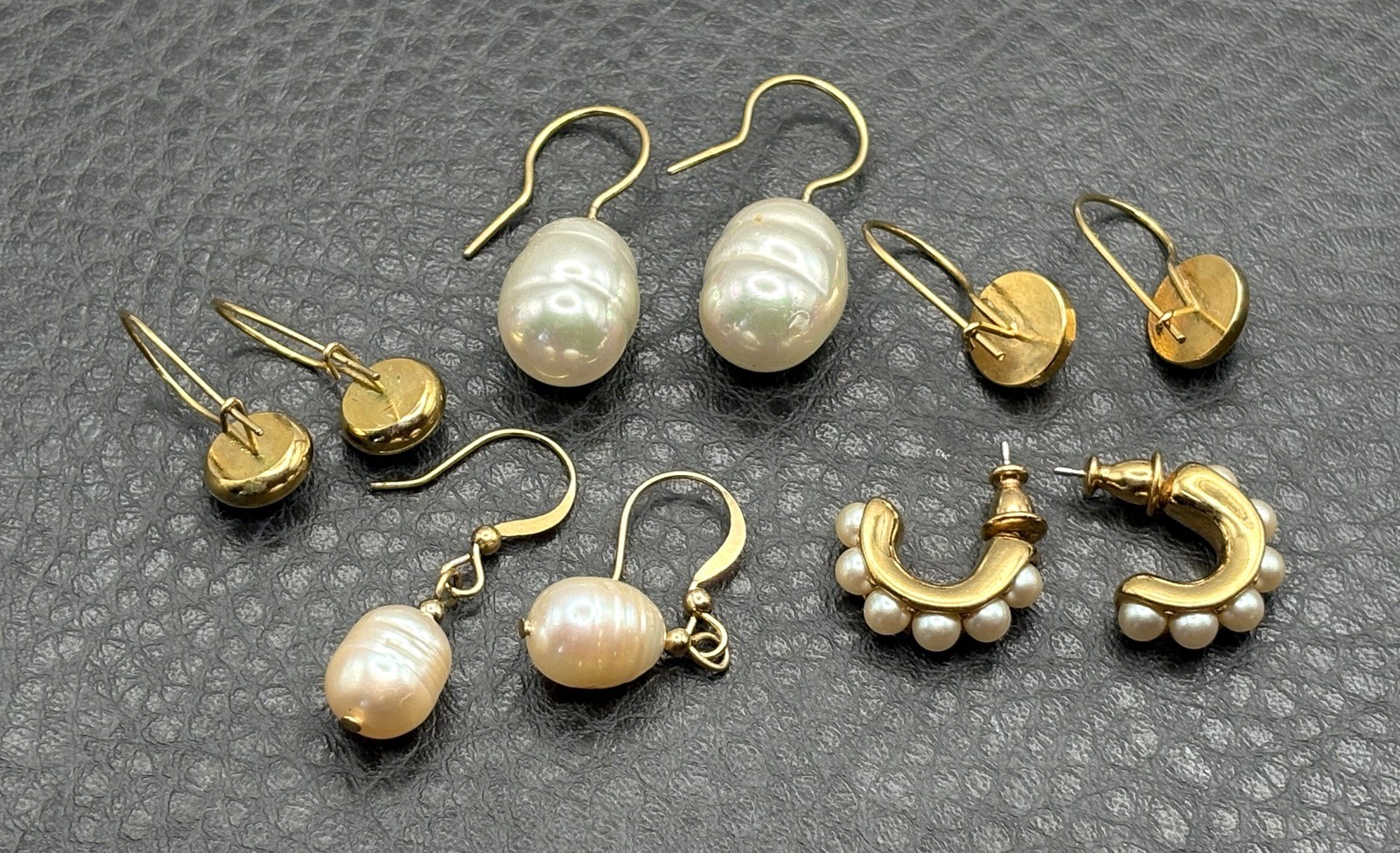 Lot Of 5 Pairs Gold Tone Pearl & Crystal Drop Dangle Hoop Earrings Set