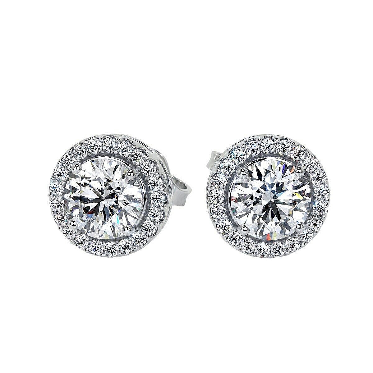 4.00 Ct Round Cut Lab Created Halo VVS1/D Stud Earrings 14K White Gold 8mm