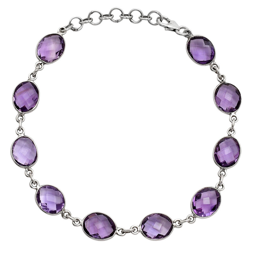 Premium Quality Amethyst Checker Briolette 925 Silver Bracelet Jewelry B-1001