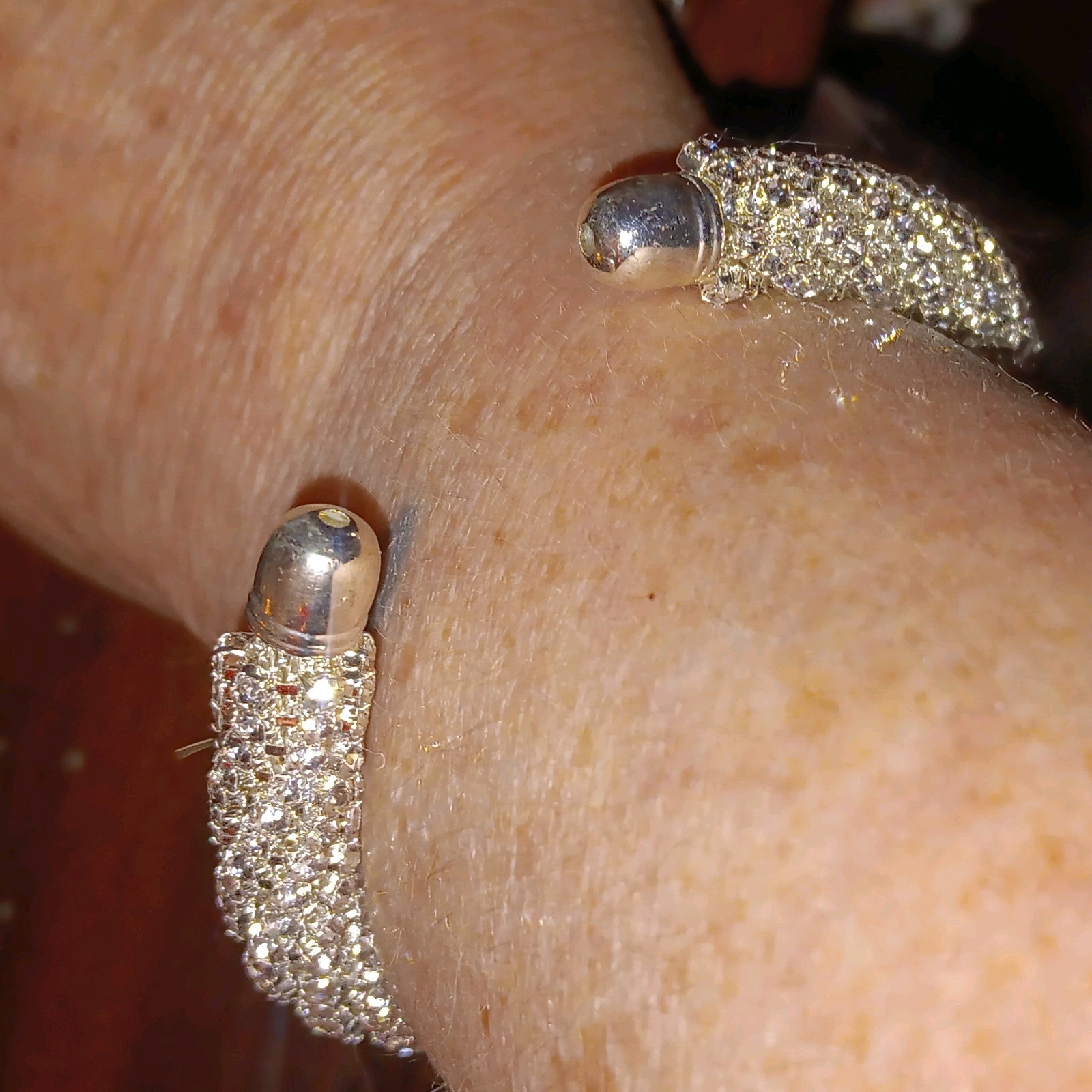 Silver Pavé Round White Crystal Rhinestone Open Cuff Bangle Bracelet