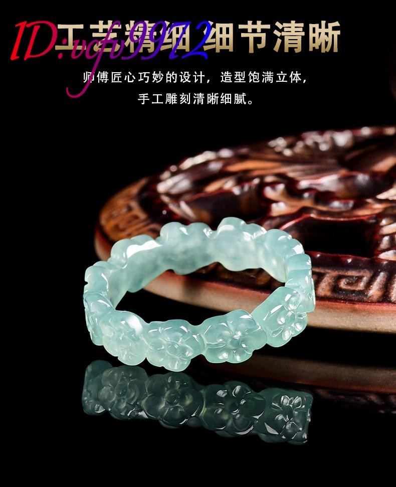 Blue Myanmar Jadeite Flower Ring Emerald Real Burmese Jade Accessories Carved