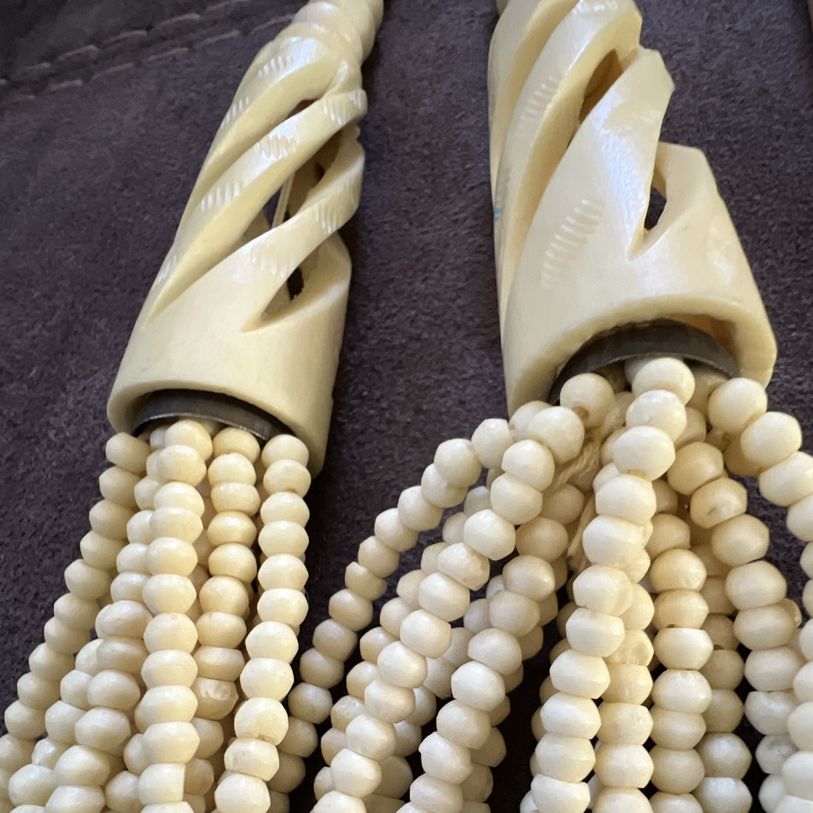 Vintage Carved Bovine Bone Necklace Multi Strand Chunky Boho Bob 140g